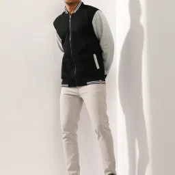 Campus Sutra Black & Grey Cotton Regular Fit Colour Block Jacket image 4