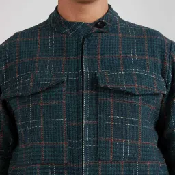 Campus Sutra Forest Green Cotton Regular Fit Checks Jacket image 4