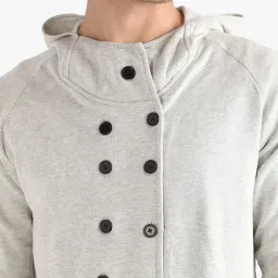 Campus Sutra Light Grey Cotton Regular Fit Hooded Jacket image 4