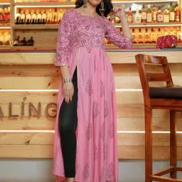 Indi Inside Pink Cotton Printed A Line Kurta image 4