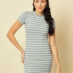 VANGULL Women Round Neck Striped Bodycon Dress-image-19