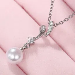 Peora Silver-Plated Cubic Zirconia & Pearl Studded Pendant Chain Necklace image 1