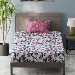 KOPA Pink & Blue Microfibre Floral 192 TC Single Bedsheet with 1 Pillow Cover image 1