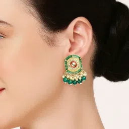 Oomph Meenakari Ethnic With Kundan & Pearls Green Drop Earrings image 4