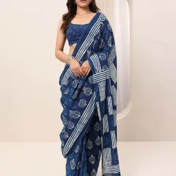 Libas Blue Ethnic Motifs Pattern Saree with Unstitched Blouse image 1