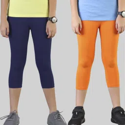 TWIN BIRDS Kids Navy & Yellow Cotton Regular Fit Leggings (Pack of 2) image 1
