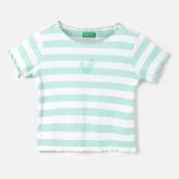 United Colors of Benetton Kids Mint Green & White Striped T-Shirt image 1