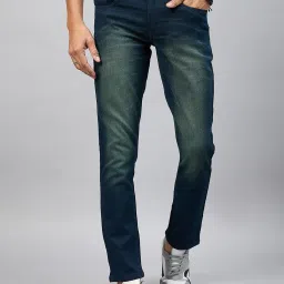 Club York Blue & Green Regular Fit Lightly Washed Jeans image 1