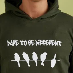 Campus Sutra Green Cotton Regular Fit Printed Hooded Sweatshirt image 4