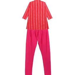 Ahalyaa Kids Red & Pink Printed Kurta with Churidars image 2