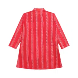 Ahalyaa Kids Red & Pink Printed Kurta with Churidars image 3