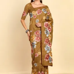 Soch Womens Brown Floral Embroidered Tussar Saree image 1