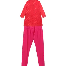 Ahalyaa Kids Red & Pink Printed Kurta with Churidars image 2