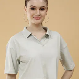 Mast & Harbour Women Oversized Polo Collar Abzorb Crop T-shirt-picture-34