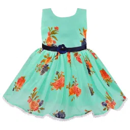 Wish Karo Kids Sea Green Floral Frock image 1