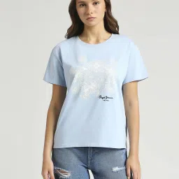 Pepe Jeans Blue Cotton Printed T-Shirt image 1