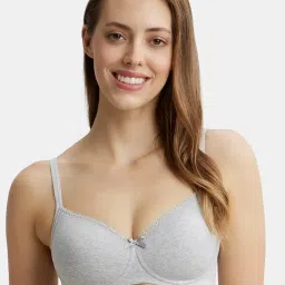 Jockey 1723 Wirefree Padded Super Combed Cotton Elastane Lace Styling T-Shirt Bra-Steel Grey Melange image 1
