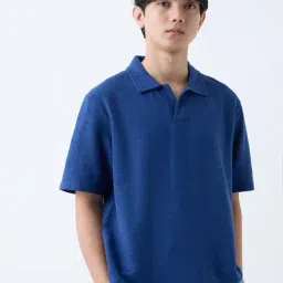 ETA by Westside Indigo Self Relaxed-Fit Cotton-Blend Polo T-Shirt-image-32