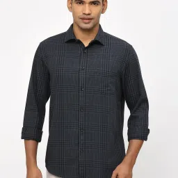 Basics Dark Grey Cotton Slim Fit Checks Shirt image 1
