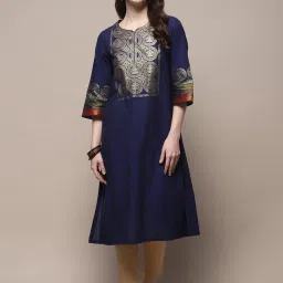 Biba Navy Cotton Printed Straight Kurta image 1