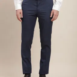 Turtle Blue Slim Fit Dobby Trousers image 1