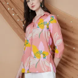 Melange By Lifestyle Peach Regular Fit Printed Shirt image 1