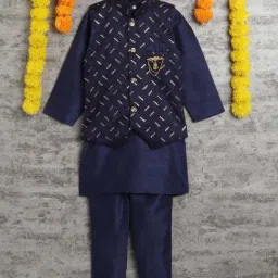 Ahhaaaa Kids Navy Embellished Full Sleeves Kurta Set-picture-22