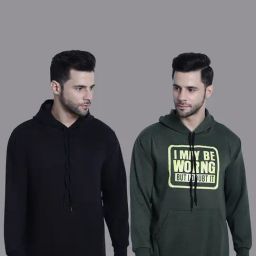 Vimal Jonney Black & Olive Regular Fit Printed Hooded Sweatshirt - Pack of 2-picture-0