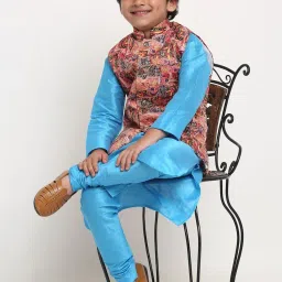Benstoke Kids Blue & Pink Printed Full Sleeves Kurta Set image 4