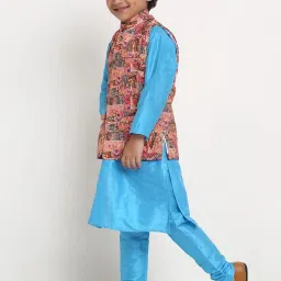 Benstoke Kids Blue & Pink Printed Full Sleeves Kurta Set image 3