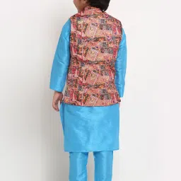 Benstoke Kids Blue & Pink Printed Full Sleeves Kurta Set image 2