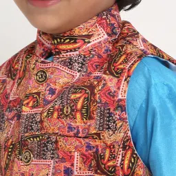 Benstoke Kids Blue & Pink Printed Full Sleeves Kurta Set image 5