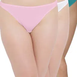 Clovia Pink & White Cotton Thong Panties - Pack Of 3-picture-22