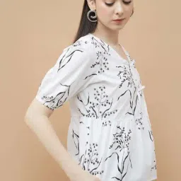 Fame Forever By Lifestyle White Cotton Regular Fit Printed Top image 3