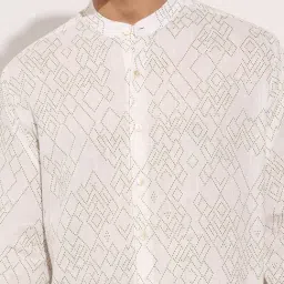 Indus Route By Pantaloons Off White Cotton Regular Fit Printed Shirt image 5