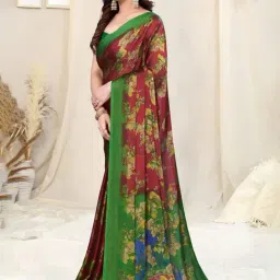 MIRCHI FASHION Maroon & Green Printed Saree With Unstitched Blouse image 3