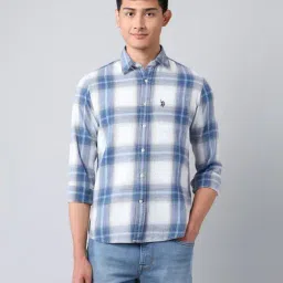 U.S. Polo Assn. Denim Co. Blue Cotton Regular Fit Checks Casual Shirt-image-11