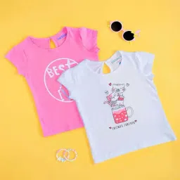 Pantaloons Junior Pink & White Cotton Printed T-Shirt-picture-45