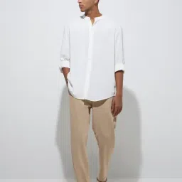 ETA by Westside White Solid Relaxed-Fit Cotton-Blend Shirt image 3