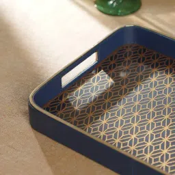 Pure Home and Living Bluue & Gold Printed Faux Leather Tray image 2