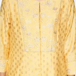 Global Desi Mustard Floral Print High Low Kurta image 5