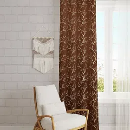 GEET CREATIONS Coffee Brown & Gold-Toned Floral Printed Room Darkening Velvet Door Curtain-image-15