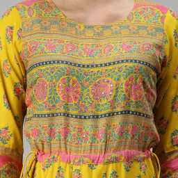 showoffff SHOWOFF Yellow Cotton Printed Calf Length Anarkali Kurta image 5