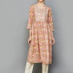 Melange by Lifestyle Peach Printed A Line Kurta-image-55