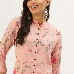 showoffff SHOWOFF Peach Georgette Floral Calf Length Straight Kurta image 5