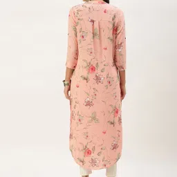 showoffff SHOWOFF Peach Georgette Floral Calf Length Straight Kurta image 2