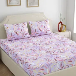 Home Ecstasy Purple Floral 140 TC King Bedsheet Set-picture-38