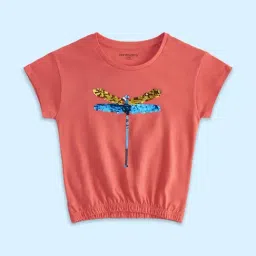 Pantaloons Junior Coral Cotton Embellished Top-image-54