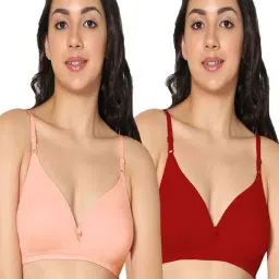 IN CARE Peach & Red Cotton T-Shirt Bras - Pack Of 2-picture-10