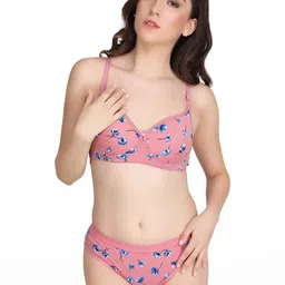 samvar Women Pink,Grey Cotton Bra Panty Set for Lingerie Set Undergarments Pack of 2 image 5